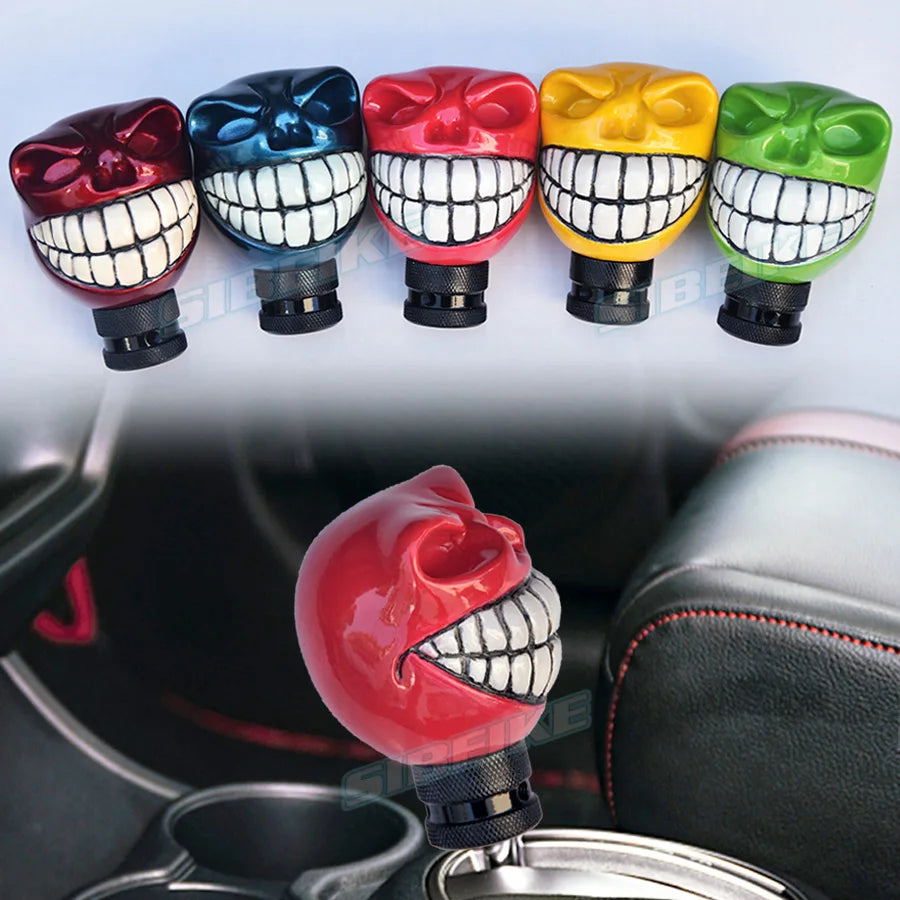Universal JDM Car Accessories Gear Shift Knob Resin Big Teeth Ghost Skull Style Manual Shift Knob With Adapter